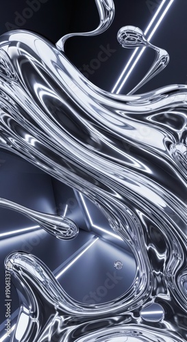 Abstract Liquid Chrome Metal Texture with Flowing Silver Mercury and High Reflection 7