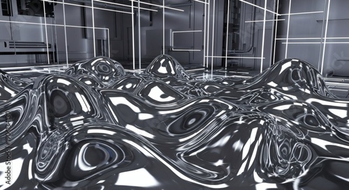 Abstract Liquid Chrome Metal Texture with Flowing Silver Mercury and High Reflection 1