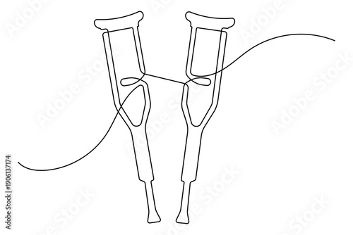 Crutches continuous one line art drawing minimalist style isolate outline illustration