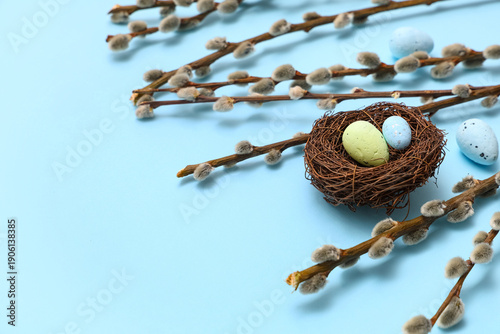 Nest with Easter eggs and p...