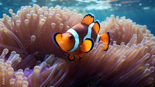 Wallpaper Mural An orange and white clownfish nestled amongst pink sea anemones Torontodigital.ca