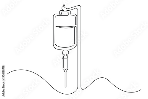  Saline solution bag symbol continuous outline drawing simple style medical health element