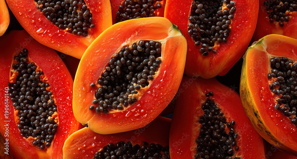 custom made wallpaper toronto digitalVibrant high resolution papaya slices with black seeds showcasing tropical freshness nutrition texture color pattern