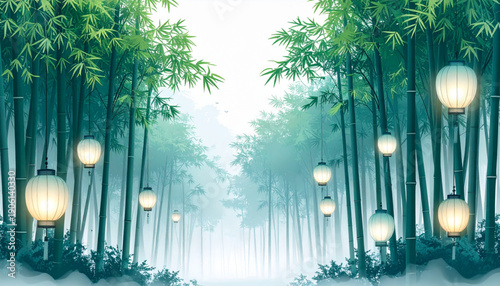 Bamboo Forest Mist Veil Abstract