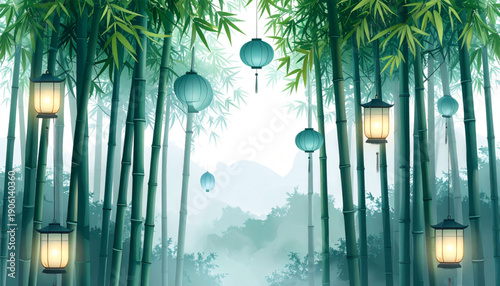 Bamboo Forest Mist Veil Abstract