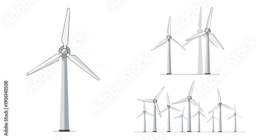 Collection of stylized wind turbines illustrating renewable energy generation options for the modern world