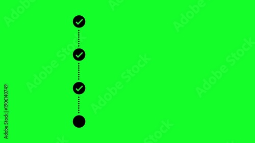 Circle animation with check marks. Checklist sorted from top to bottom, 4K green screen video.