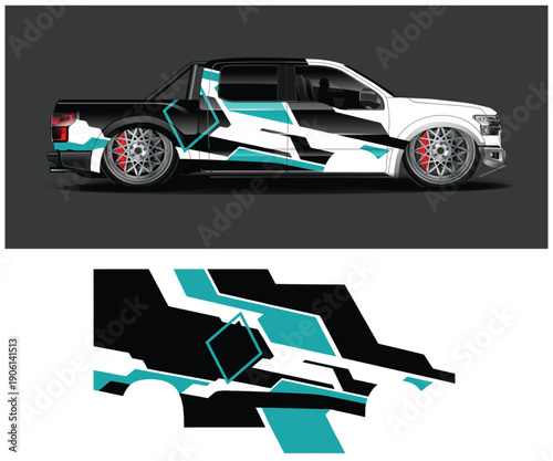 Truck with abstract design and decals on body