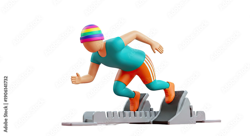 Obraz premium 3D Runner in Starting Blocks with Rainbow Hat