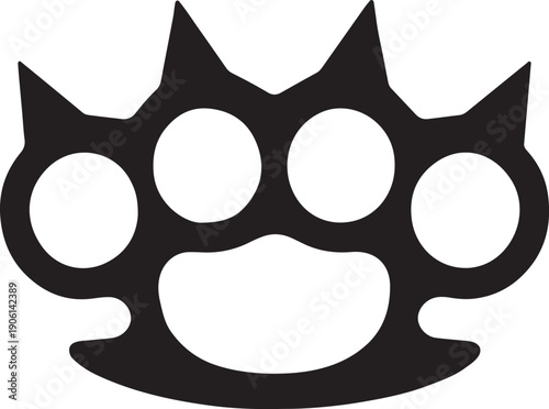 Spiked brass knuckles, aggressive and defensive black and white vector illustration