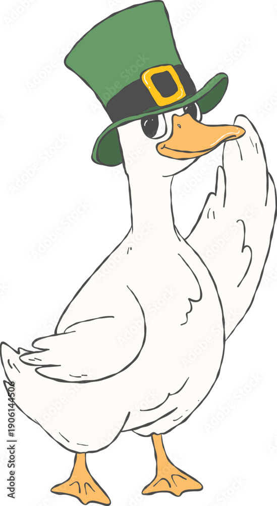 Obraz premium A cool and cute goose illustration leprechaun style celebrating St. Patrick's Day.