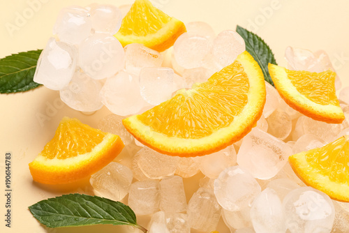 Orange slices with ice cube...
