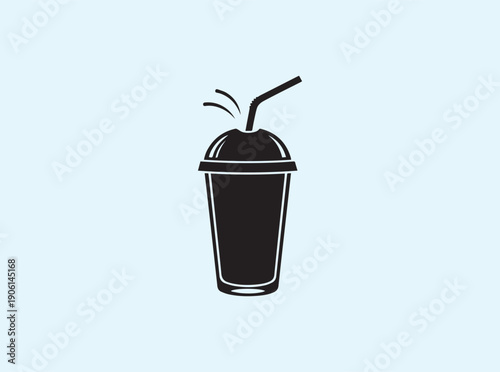 Smoothie glass silhouette with sipping motion lines on white background