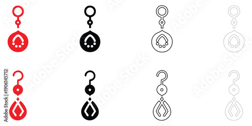 dangle earring icon vector set, stylish earring symbol vector, silhouette and line art illustration
