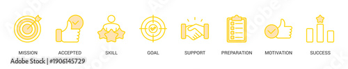 Challenge Lineal Yellow Icon Set For Web Banner. Vector Illustration Concept With Some Icons. Designed In Line Color Style