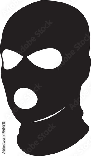 Full-face balaclava ski mask with three holes, stealthy and minimalist black and white vector illustration