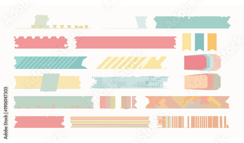 Decorative patterned tape strips vector set with cute scrapbook bookmark elements
