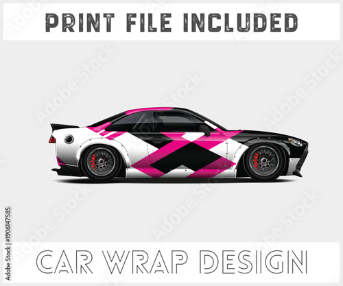 Car wrap design concept with pink black and white pattern