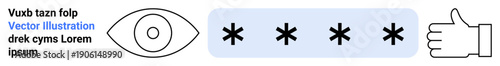 Privacy protection, user authentication, data security, access approval, cybersecurity, online safety. Eye symbol, obscured password box thumbs up icon. Privacy protection and user authentication
