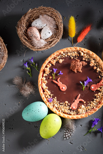 Brown Mazurka chocolate cake as traditional Easter dessert.