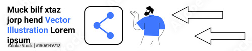 Social networking, online sharing, communication, technology interactions, digital content distribution, collaboration. Blue connection symbol, person in blue shirt, arrows indicating direction