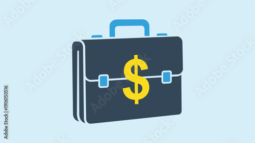 Financial success concept with a stylish business briefcase adorned with a prominent dollar sign, symbolizing investment, wealth management, and professional growth in a flat design illustration