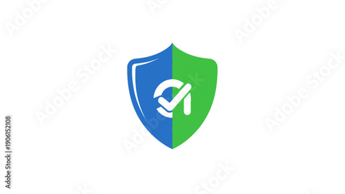 Shield with a white logo.