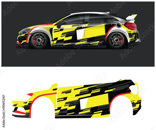 Yellow and black racing car with number 3 and car body