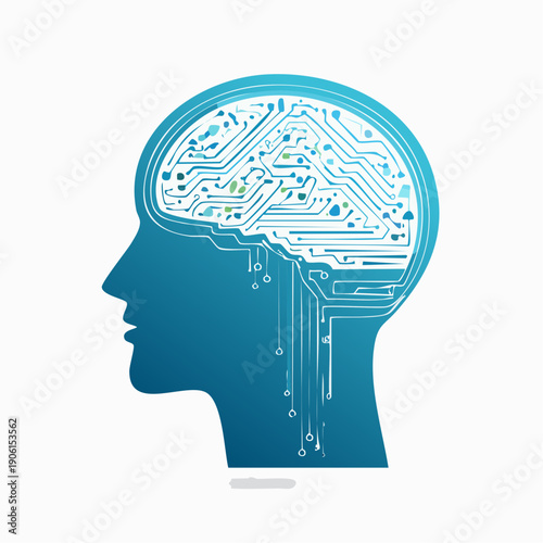 Illustrative representation of human intellect enhanced by digital circuitry, symbolizing advanced AI thinking and cognitive processing