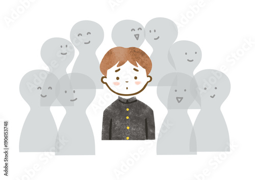 孤独を感じている制服を着た男子中学生のイラスト