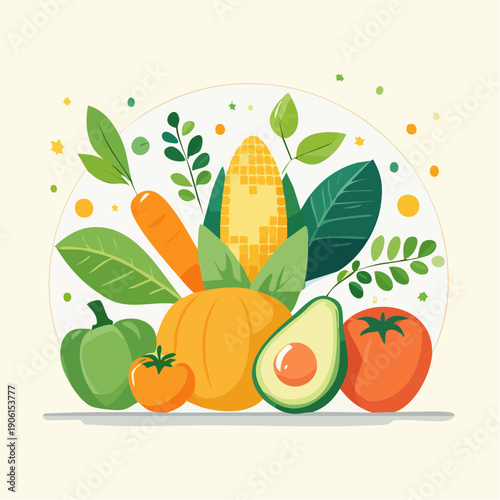 Vibrant Collection of Fresh Organic Vegetables and Fruits for Healthy Eating Graphic Design