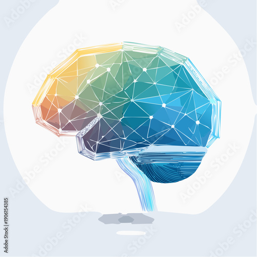 Polygonal Brain Illustration - A Vibrant Digital Representation of Human Cognition