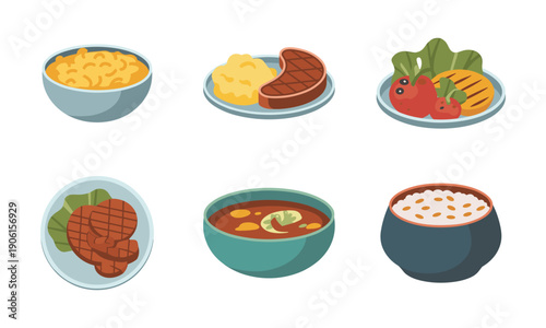 Delicious variety of food on plates and bowls for any occasion