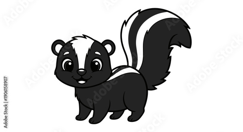 Black and White Cartoon Skunk Illustration.