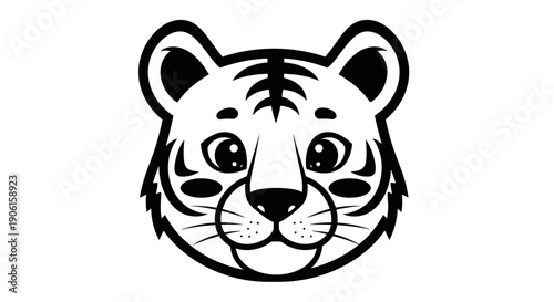 Black and White Cartoon Tiger Face Illustration 1.