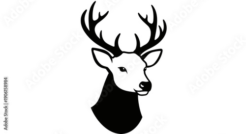 Black and White Deer Head with Antlers.