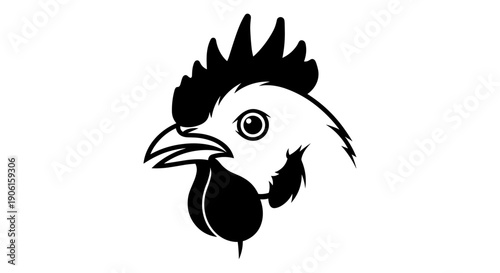 Black and White Rooster Head Illustration 2.
