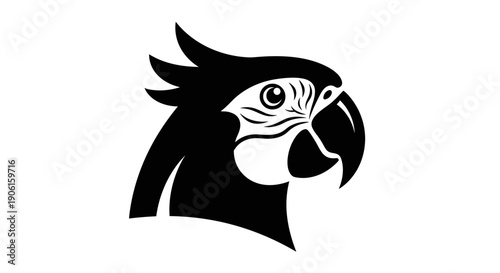 Black Parrot Head Silhouette Illustration.