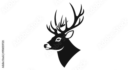 Black Silhouette Deer Head with Antlers.