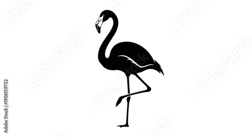 Black Silhouette of a Flamingo Standing.