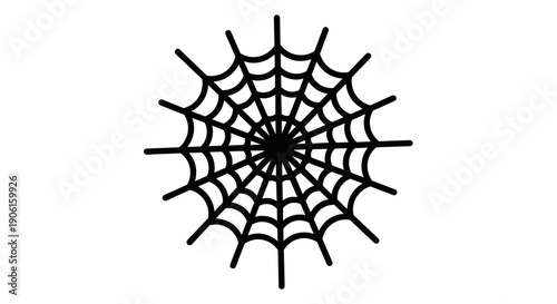 Black Spider Web Illustration Isolated White.