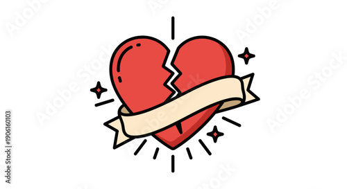 Broken Heart with Ribbon Tattoo Design.