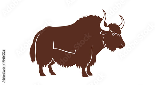 Brown Yak Illustration with Horns and Fur.