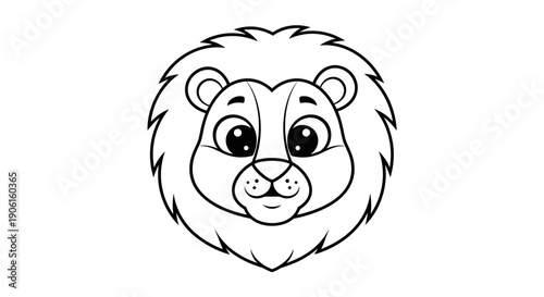 Cartoon Lion Face Illustration with Fur.