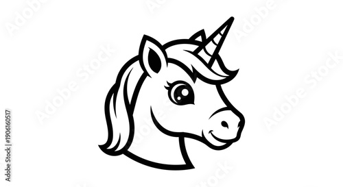 Cartoon Unicorn Head Illustration Simple Design.