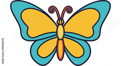 Colorful Cartoon Butterfly with Blue and Yellow Wings.
