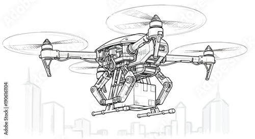 Industrial drone design engineering sketch art