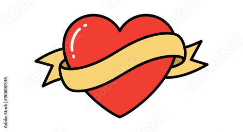 Red Heart with Ribbon Illustration.