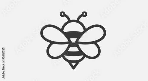 Simple Black Bee Icon on White.