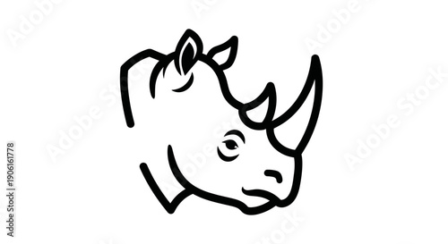 Simple Black Line Drawing of Rhino Head.